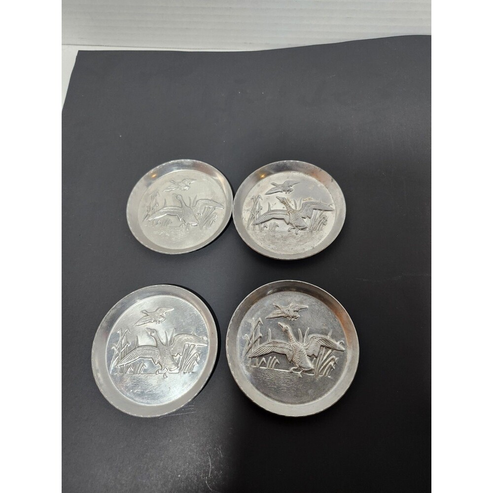 Lot Of 4 Vintage Mid Century Pressed Aluminum Coasters
